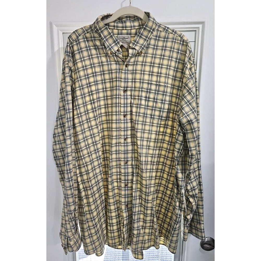 LL Bean Traditional Fit Long sleeve Yellow Plaid Shirt Men's XXL Button down
